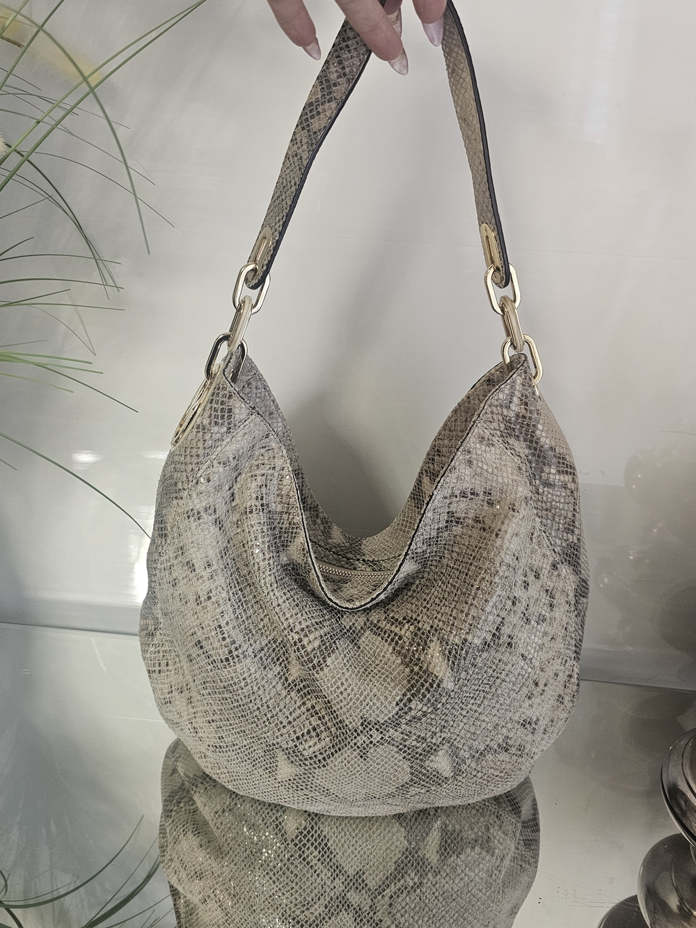 Michael Kors Fulton Python -Print Hobo in Neutral Taupe